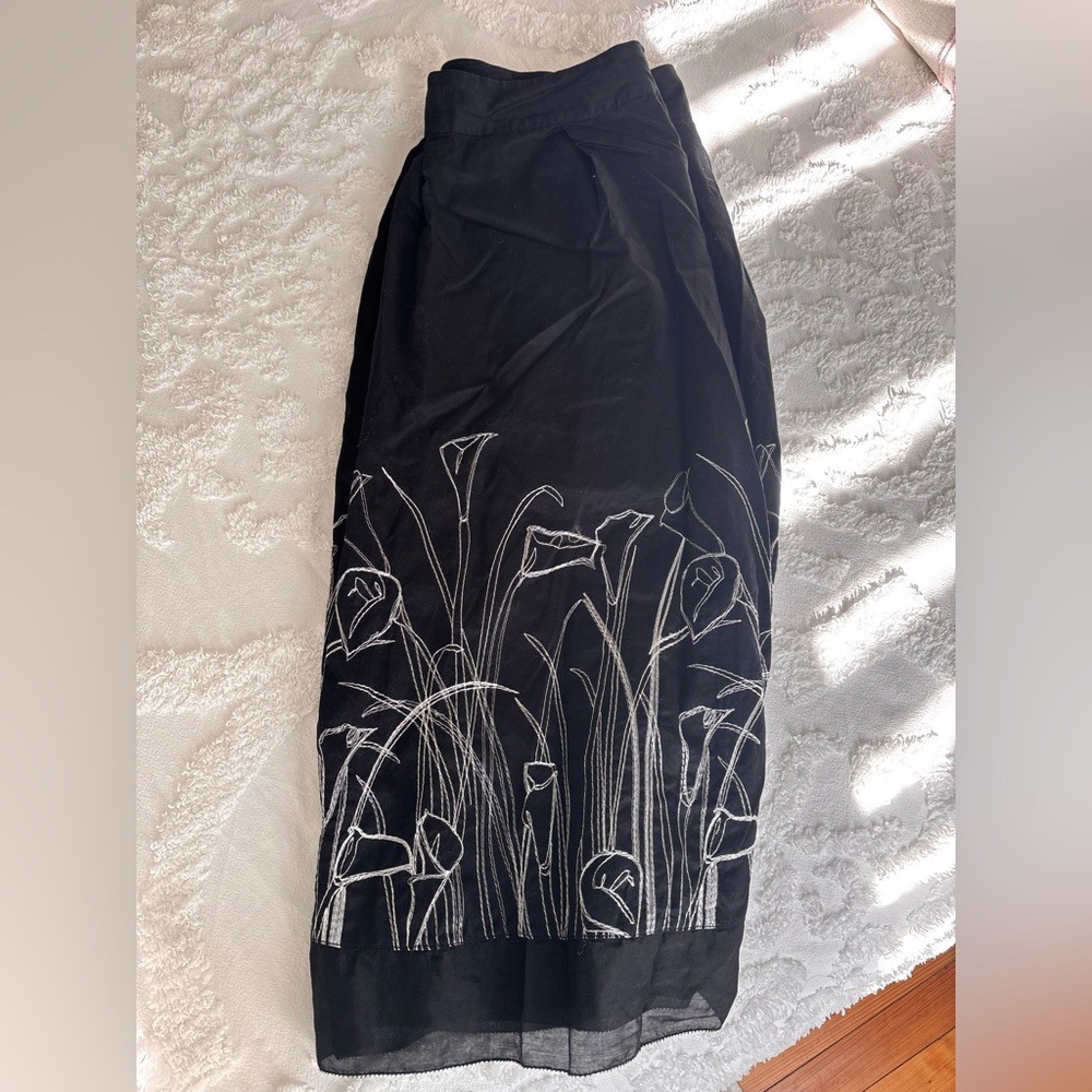 Coldwater Creek black linen blend A-line midi skirt